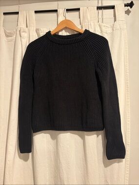 Quince Women’s XS 100% Organic Cotton Fisherman Crew Black Sweater Chunky Knit